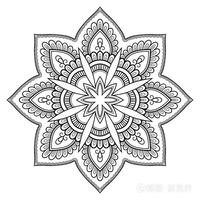 在形式的曼荼罗的圆形图案.指甲花纹身曼荼罗.曼海蒂风格.