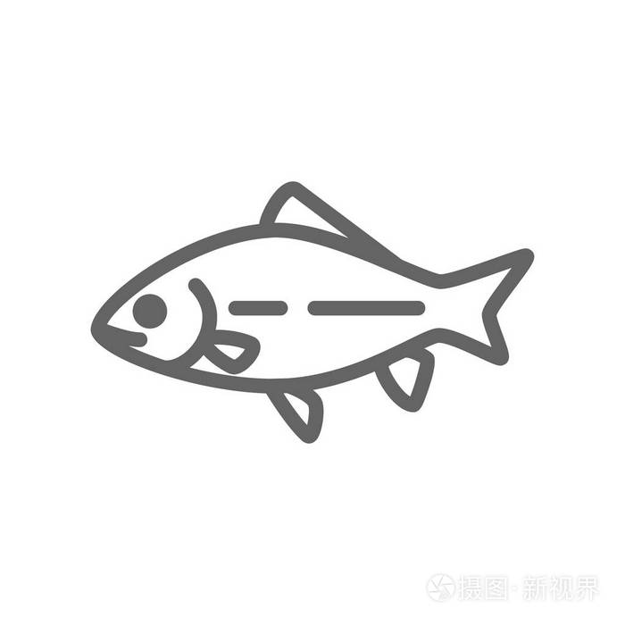 简单的鱼和鲫鱼线图标.符号和标志矢量插图设计.可编辑的中风.