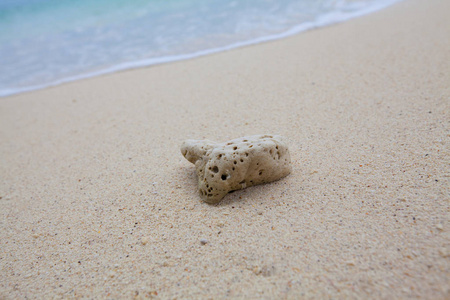 珊瑚在沙滩上的抽象背景与软浪和海滩波浪