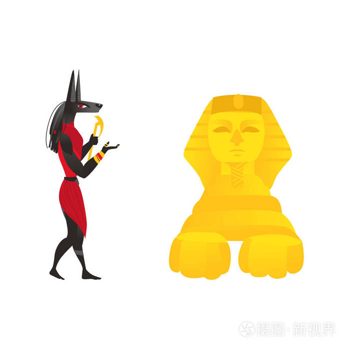 阿努比斯古埃及的神和埃及狮身人面像