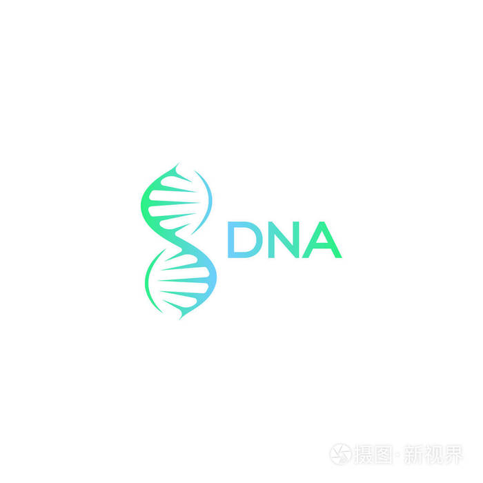 抽象的dna分子矢量标志绿松石和蓝色颜色科学符号实验室的科学发现