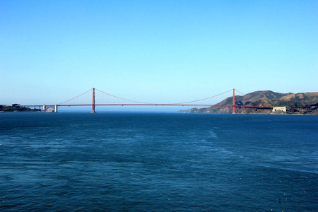 在夏天，旧金山，加利福尼亚，美国著名的金门大桥的经典全景视图
