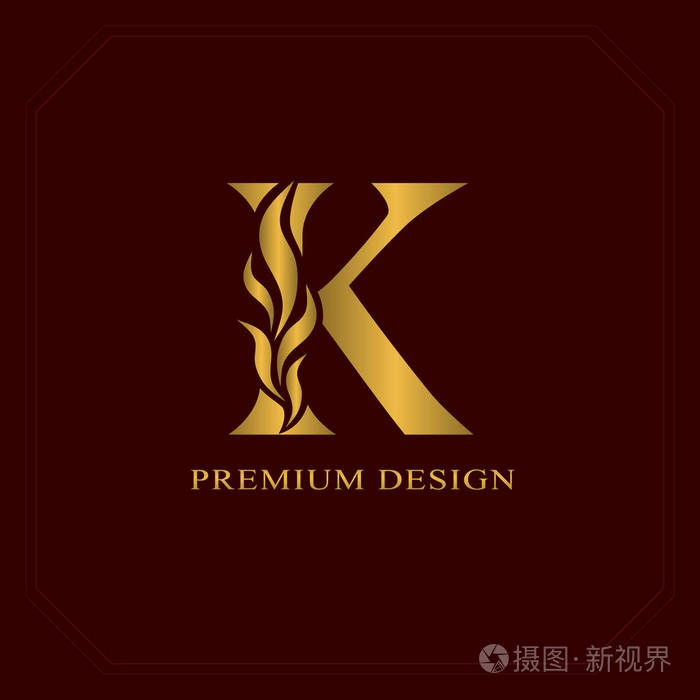金优雅字母 k.婀娜多姿的风格.书法的美丽标志.