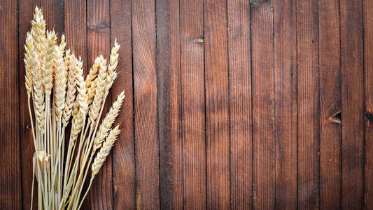 小麦 燕麦 小米 大麦。木制的背景。顶视图