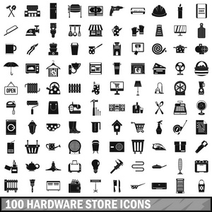 100 家五金商店的图标集，简约风格
