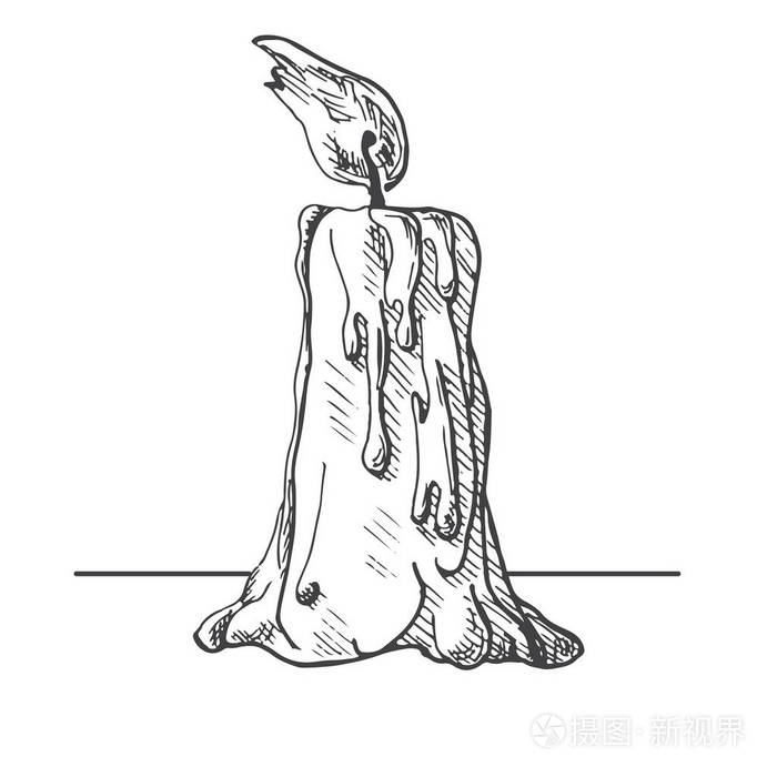 手绘孤立在白色背景上的蜡烛烧.矢量图的素描样式
