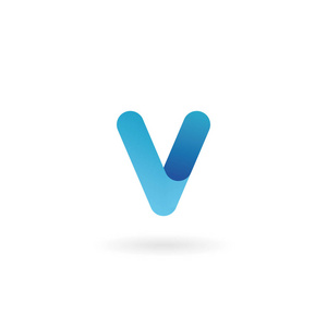字母 V 标志。蓝色矢量图标。功能区风格的字体