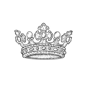 美丽的皇室皇冠矢量插图为明信片或海报, 打印的衣服。时尚和风格。复古, 怀旧