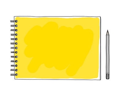 黄色的笔记本和灰色铅笔手绘制的矢量艺术 illustrati
