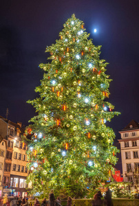 圣诞树和月亮在史特拉斯堡阿尔萨斯
