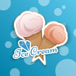 冰激淋被孤立在华夫格杯在样式的会徽卡通标志，包装，为您的产品矢量图。标签，牛奶，美味甜点很酷，刷新在您的项目