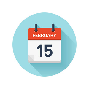 2 月 15 日。平日常矢量日历图标。日期和时间 天 月 2018年。度假。赛季