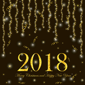 快乐的圣诞节和新年快乐海报与金数字 201