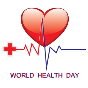 世界卫生日医疗红十字会大心会徽心电图艺术创造性的现代插画矢量白色背景