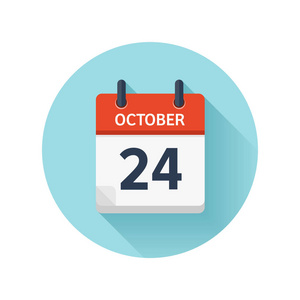 10 月 24 日。平日常矢量日历图标。日期和时间 天 月 2018年。度假。赛季