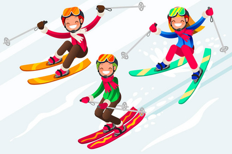 滑雪人卡通人物滑雪板在雪中