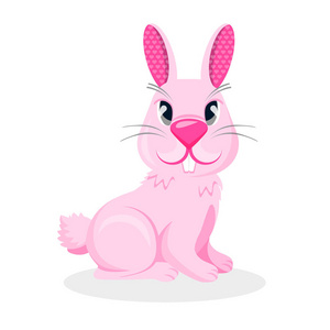 粉红色的兔子男孩与两个牙齿和长耳朵矢量插图