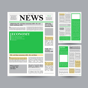 报纸设计模板矢量。金融的文章，广告业务信息。世界经济头条新闻。图像的空白区域。孤立的插图