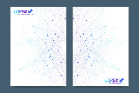 小册子, 传单, 传单, 广告, 封面, 目录, 杂志或年报的矢量模板。几何背景分子和通信。控制论的点。线丛。卡面