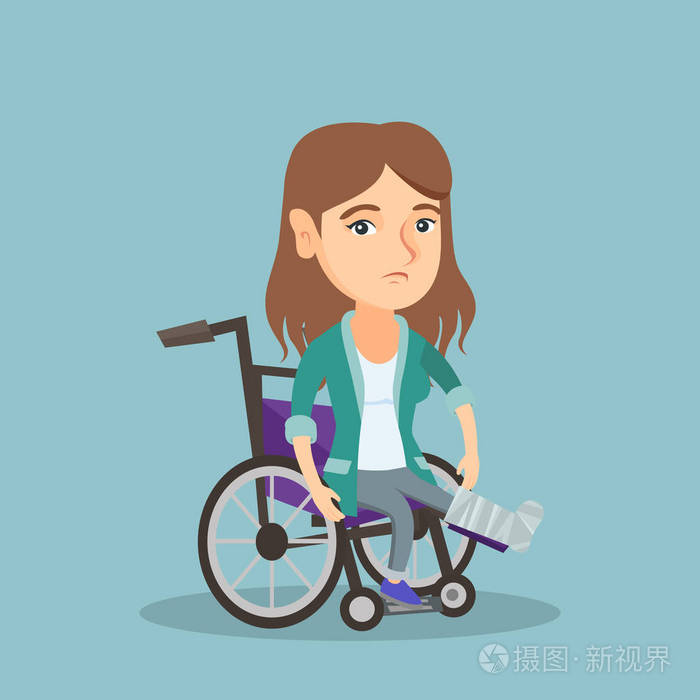 坐在轮椅上的断腿的女人