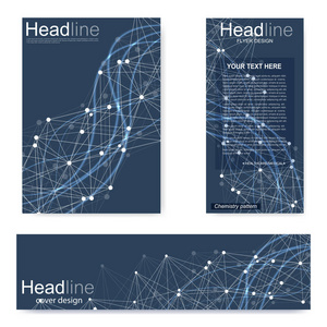 设置传单 小册子大小 A4 模板 横幅。分子的结构与连接的线和点。科学模式原子 Dna 与杂志 传单 封面 海报设计元