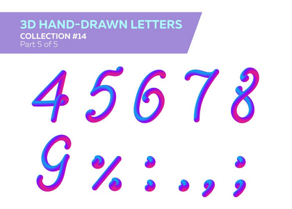 3d 圆的标题字体。霓虹灯泡排版与画的字母组合。表面无光泽的粉色和蓝色的颜色。霓虹灯管手绘字体