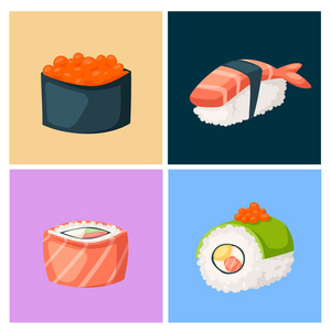 寿司料理传统食品平健康美食图标亚洲餐文化卷矢量图