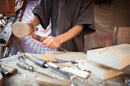 木工匠与工作的各种手工具图片