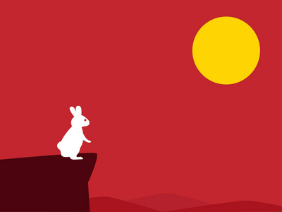 在红色背景的峭壁上的白兔子