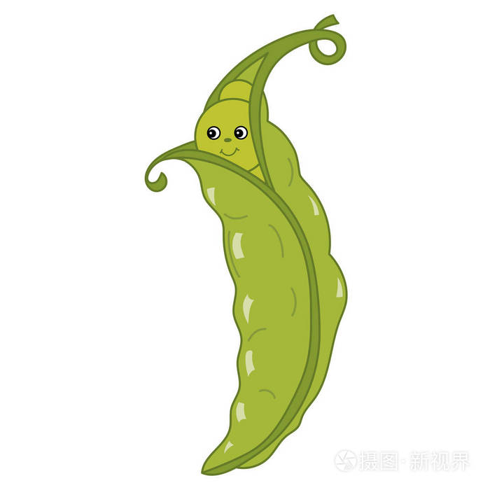 矢量卡通绿色豆荚里的豌豆