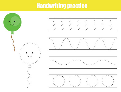手写练习表。教育儿童游戏, 打印工作表的孩子。编写培训可打印工作表。波形形状