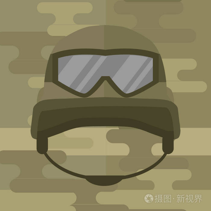 插画 现代军用迷彩头盔军队象征着防御保护和士兵制服帽子保护钢武装