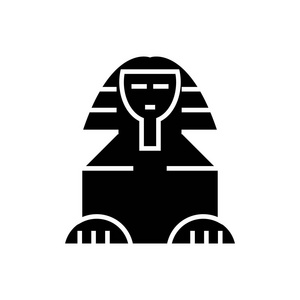 狮身人面像图标，矢量插画，孤立的背景上的黑色标志