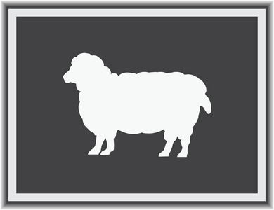 颜色与所有增长，羊毛的羊。偶蹄类农场动物白羊，概念食物的素描插图