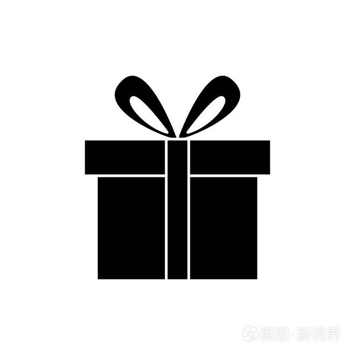 礼品盒可爱图标,矢量图中,黑色标志上孤立的背景