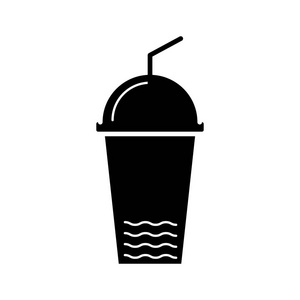 果汁杯图标，矢量图中，黑色标志上孤立的背景