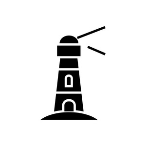 灯塔航海建筑图标，矢量图中，黑色标志上孤立的背景