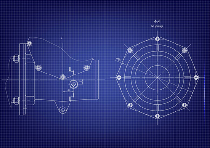蓝色背景上的机械图纸