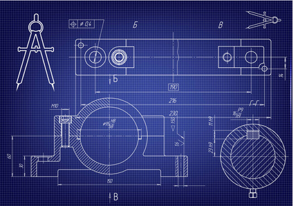 蓝色背景上的机械图纸