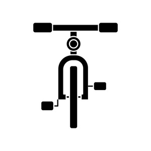 自行车前视图图标，矢量插画，孤立的背景上的黑色标志