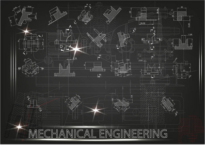 黑色背景上的机械图纸