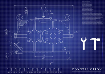 蓝色背景上的机械图纸