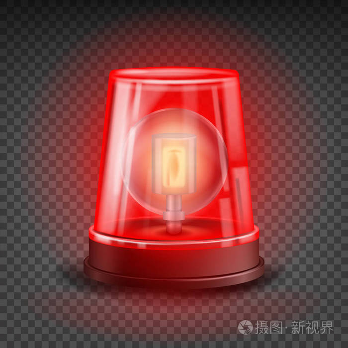 光的效果.警察车救护车, 消防车的灯塔.闪烁的紧急警报.透明背景图