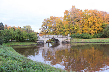 在秋季的巴甫洛夫斯克公园桥