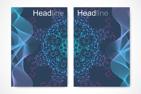 科学的宣传册设计模板。矢量海报布局 分子结构与连接的线和点。科学模式原子 Dna 与杂志 传单 封面 海报设计元素