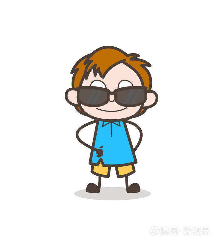 快乐的男孩带着太阳眼镜可爱的卡通小孩矢量