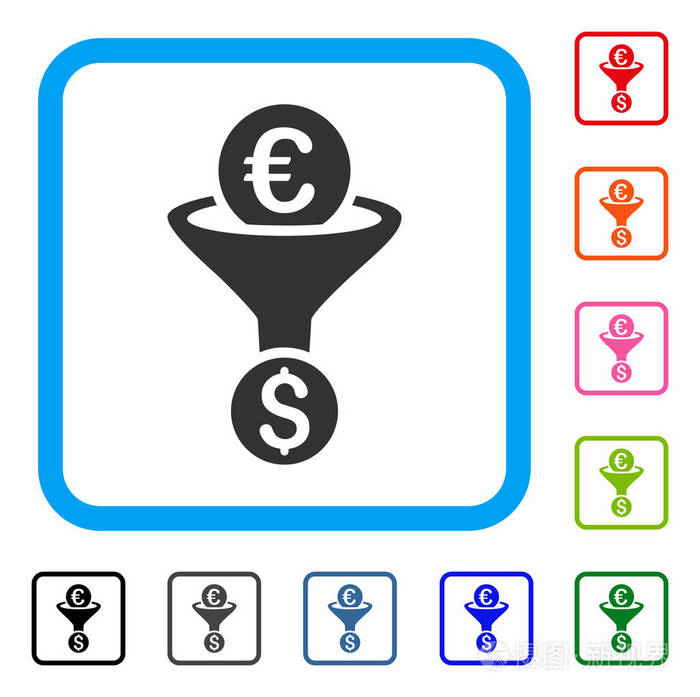 欧元美元转换漏斗框架图标