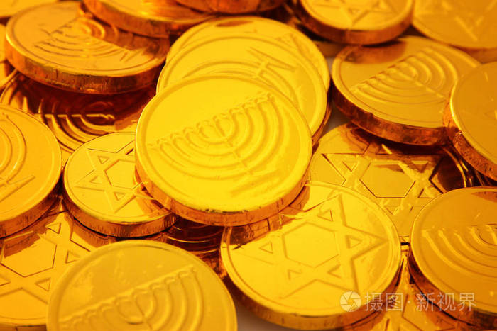 形象的犹太节日光明节黄金巧克力金币