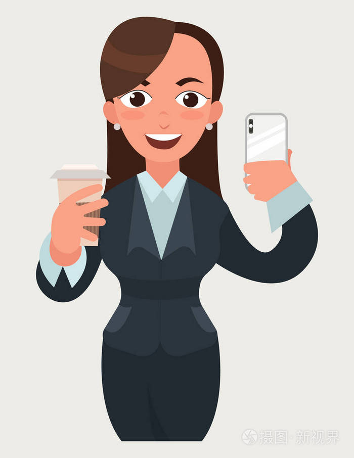 可爱的卡通女人在平面矢量风格插画.女商人表达