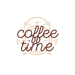 咖啡厅 logo 与时钟棕色颜色线条样式和签署咖啡时间